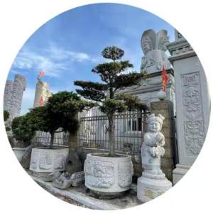 新宏石材-园林景观庭院石雕花钵植物